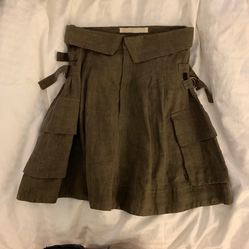 Creatures of comfort cargo flare mini skirt green